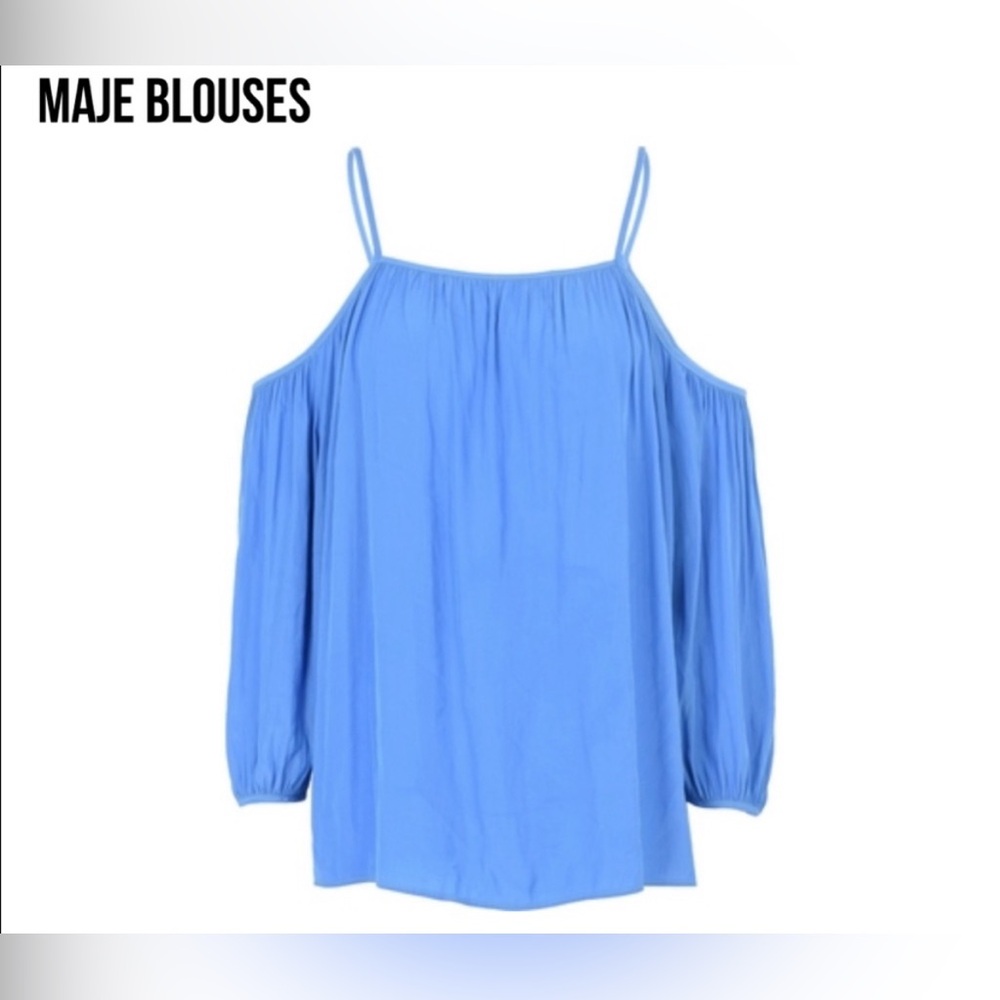 Maje blue silky cold shoulder 3/4 sleeve top blouse size 1 Small